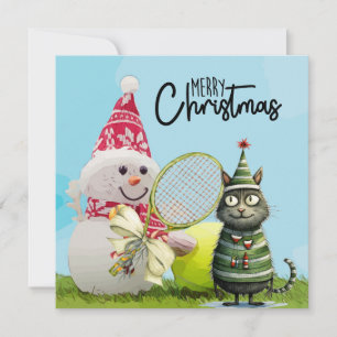 Carte Tennis Noël avec Snowman et Tennis ball Card
