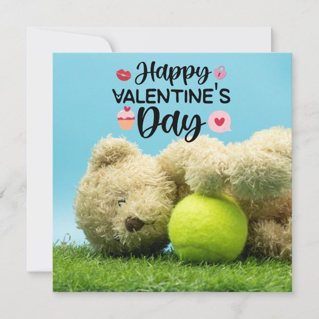 Carte Tennis Teddy ours Heureuse Sainte-Valentin au joue (Devant)