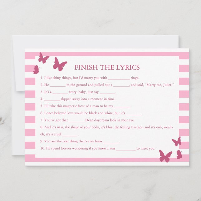 Carte Terminer Le Jeu De Fête des mariées Lyrics (Devant)