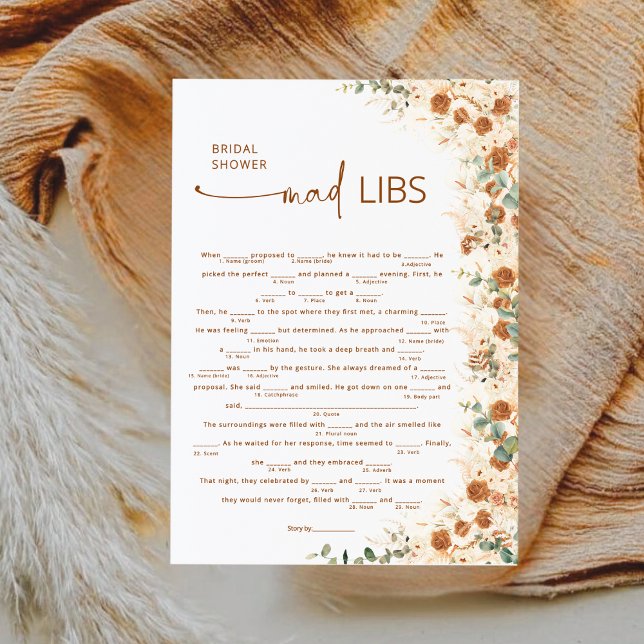 Carte Terracotta Boho Floral Fête des mariées Mad Libs J (Créateur téléchargé)