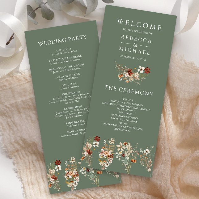 Carte Terracotta Fleur sauvage Sage Green Wedding Progra (Créateur téléchargé)