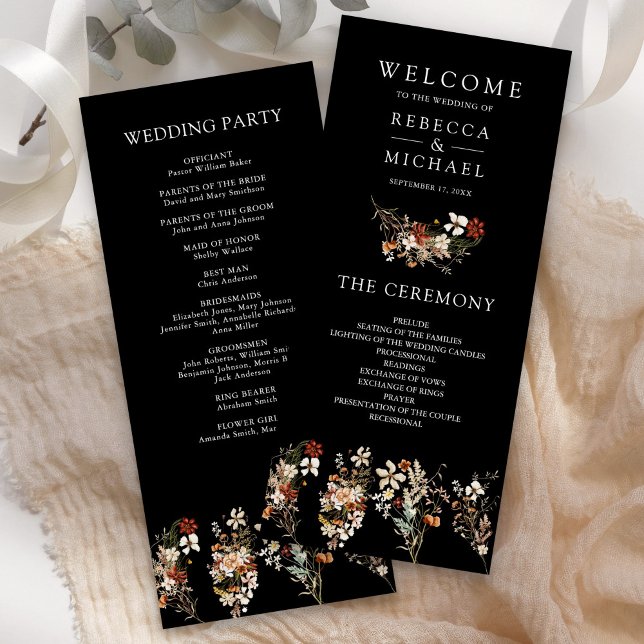Carte Terracotta Floral Fleur sauvage Black Wedding Prog (Créateur téléchargé)