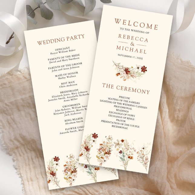 Carte Terracotta Floral Fleur sauvage Cream Wedding Prog (Créateur téléchargé)