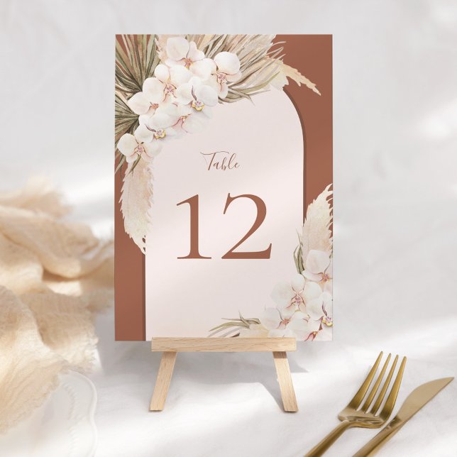Carte Terracotta Pampas Floral Mariage de automne Numéro (Créateur téléchargé)