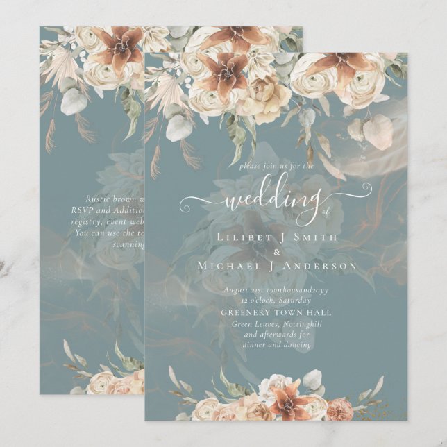 Carte Terracotta Pampas Grass BOHO Mariage (Devant / Derrière)