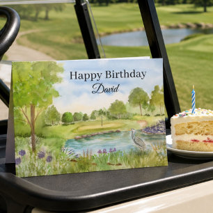 Carte Terrain de golf Joyeux Anniversaire avec Héron Per