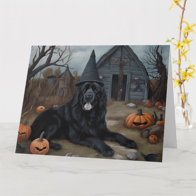 Carte Terre-Neuve Citrouille Halloween effroi (Fleur jaune)