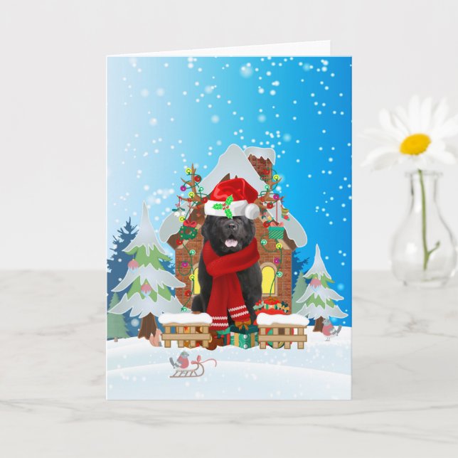 Carte Terre-Neuve dans la neige avec des cadeaux de Noël (Petite plante)