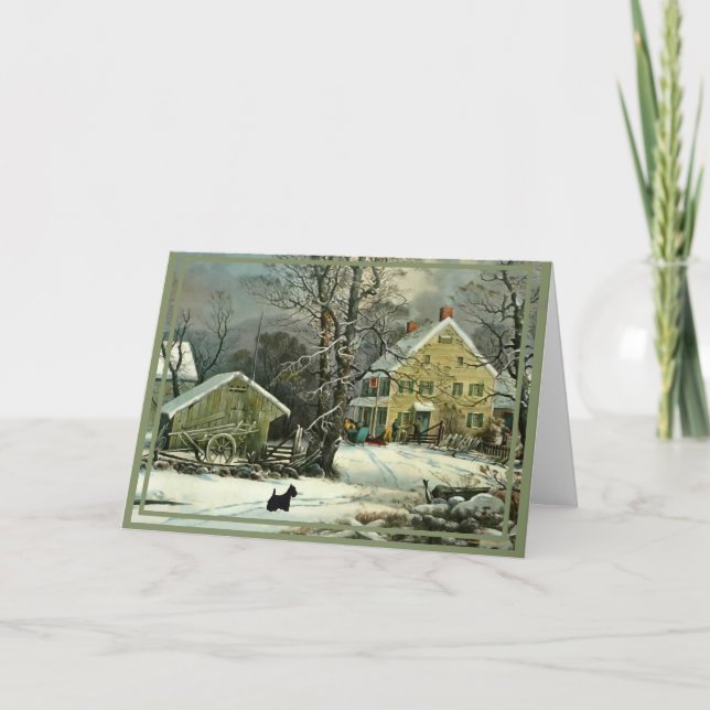 Carte Térrier Écossais Hiver à l'Ancienne (Devant)