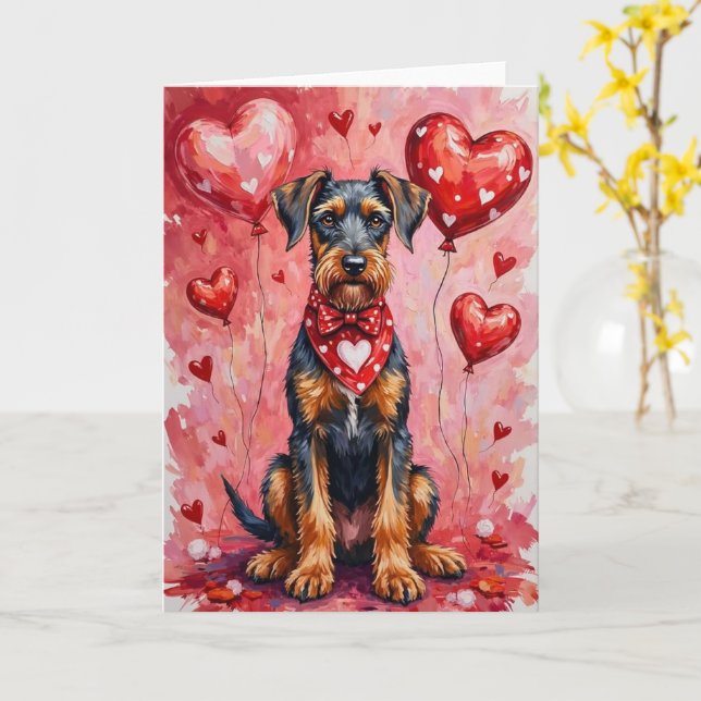 Carte Tervier Airedale du jour de la Saint-Valentin avec (Fleur jaune)
