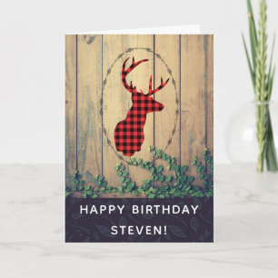 Carte Tête de cerf avec Antlers - Red Plaid Rustic Anniv