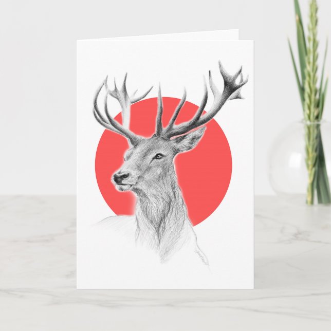 Carte Tête de cerf Dessin de cerf Cercle rouge Art anima (Devant)