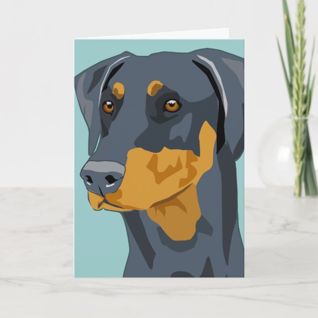 Carte Tête de dobermann, bleu, Uncropped (Devant)