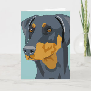 Carte Tête de dobermann, bleu, Uncropped
