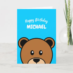Carte Tête d'ours mignonne   Caricature simple sur bleu