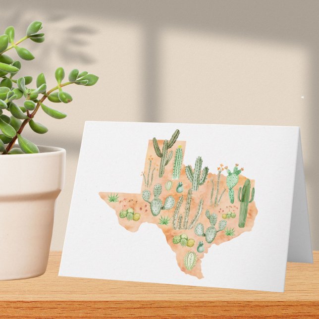 Carte Texas Cactus Watercolor Illustration Map Folded (In situ)