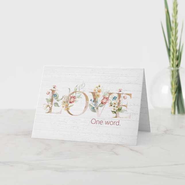 Carte Texte d'amour floral sur le bois (Devant)