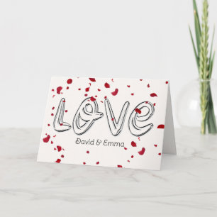 Carte Texte d'amour mariage avec chute des pétales Roses