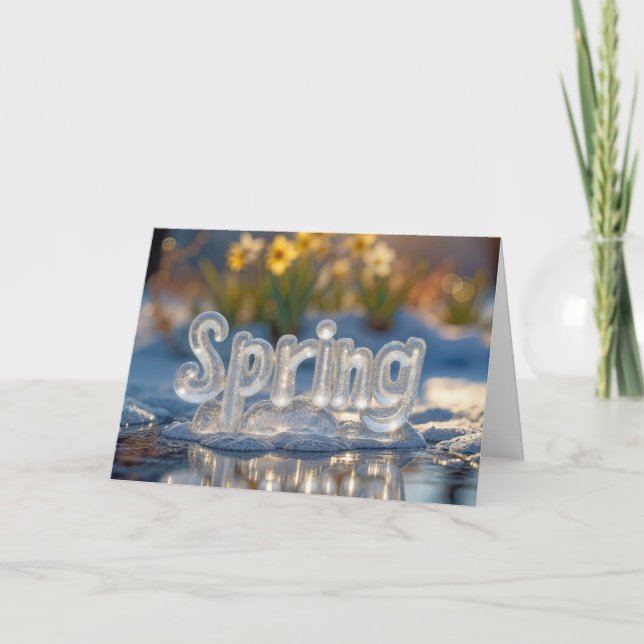 Carte Texte De Ressort Dans La Glace Avec Daffodiques (Devant)