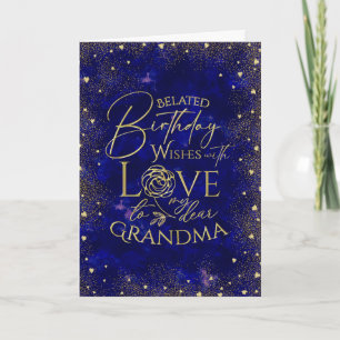 Carte Texte doré Nuit Ciel Joyeux Anniversaire Retardé G