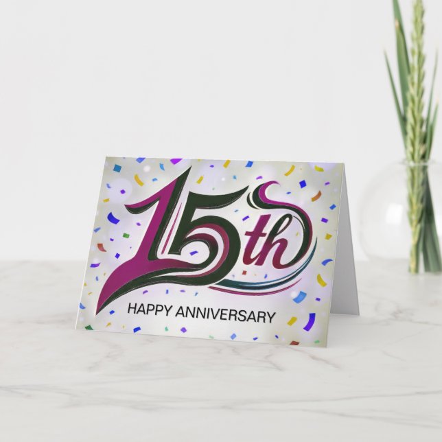 Carte Texte du 15e anniversaire avec Confetti du parti (Devant)