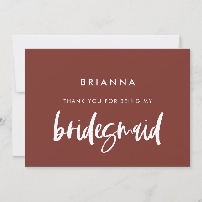 Carte texte moderne terre cuite Bridesmaid merci (Devant)