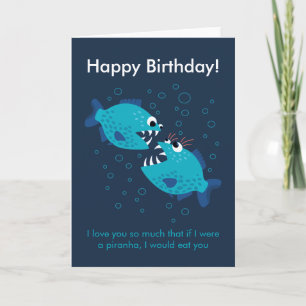 Carte Texte Personnalisé Blue Piranha Poisson Amour Anni
