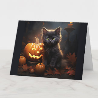 Carte Texte personnalisé Chaton noir, Halloween Jack-o'-
