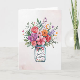 Carte Texte personnalisé Joyeux anniversaire Bouquet flo