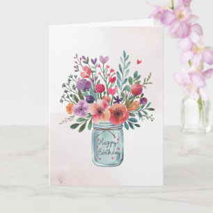 Carte Texte personnalisé Joyeux anniversaire Bouquet flo
