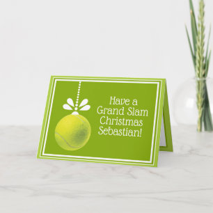 Carte Texte personnalisé vert Tennis Bauble Noël
