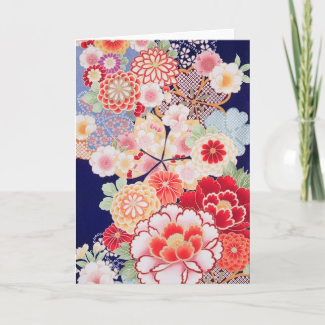 Carte Textile japonais de KIMONO, fleur (Devant)
