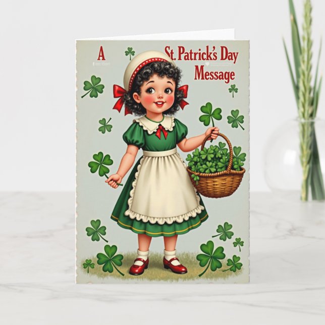 Carte Texture Pailletée Fille de la Saint-Patrick (Devant)