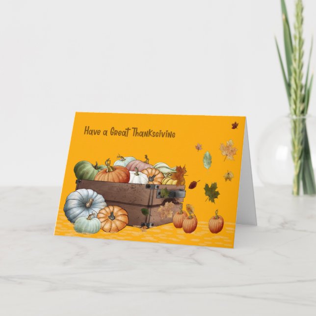 Carte Thanksgiving avec Citrouilles et Feuilles (Devant)