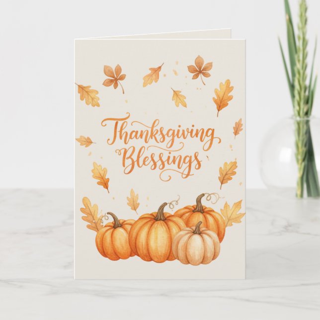 Carte Thanksgiving Blessings Card – Cozy Autumn Watercol (Devant)