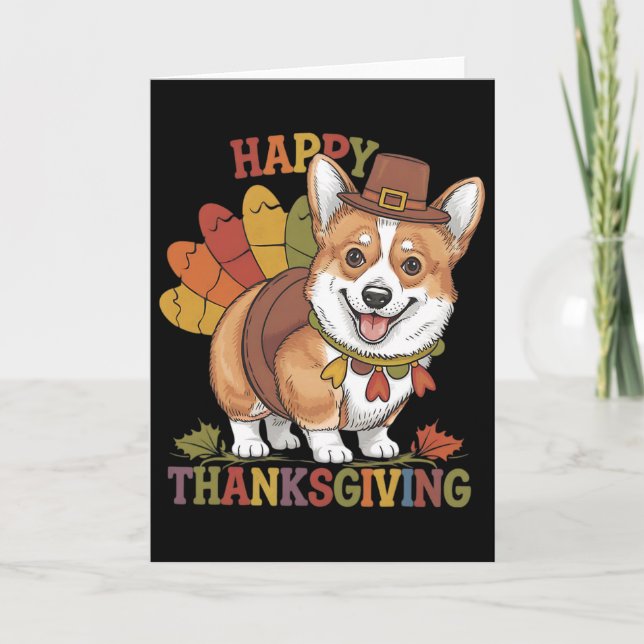 Carte Thanksgiving Corgi Dog Turkey  (Devant)