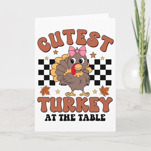 Carte Thanksgiving Cutest Turquie Au Dîner De Table Gir (Devant)