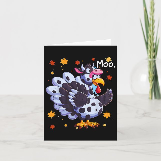 Carte Thanksgiving Fake Turkey Moo Cow Head Funky Fall (Devant)