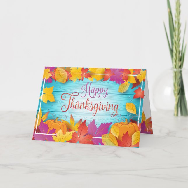 Carte Thanksgiving Holiday Fall Gold Maple Feuilles Wood (Devant)