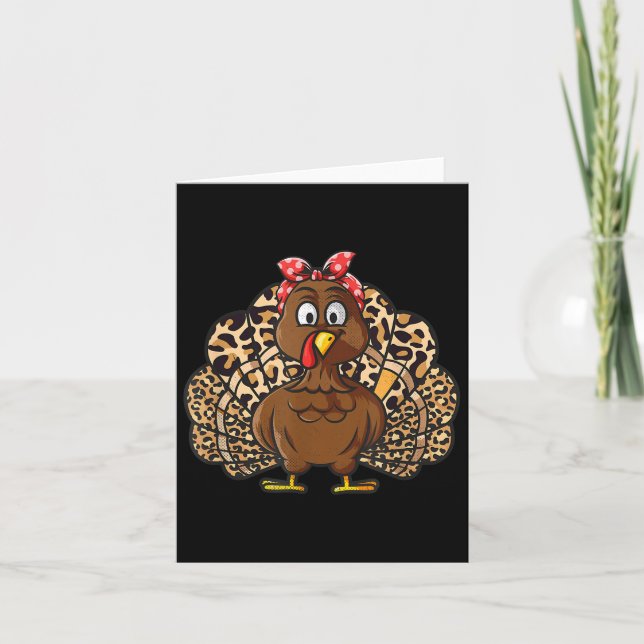 Carte Thanksgiving Leopard Turkey Women Girl Autumn Fall (Devant)