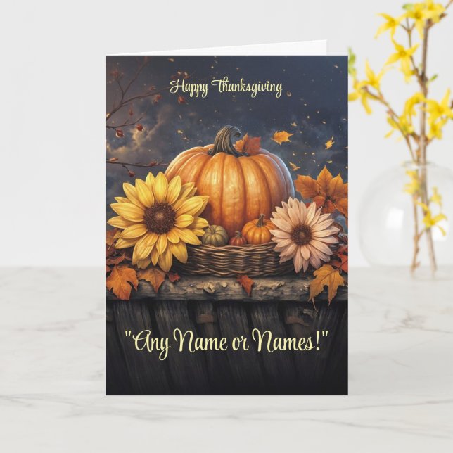 Carte Thanksgiving Nom ou noms personnalisés Pretty Fall (Fleur jaune)