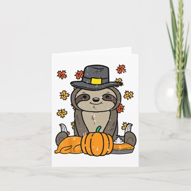 Carte Thanksgiving Pilgrim Sloth mignonne Automne Hommes (Devant)