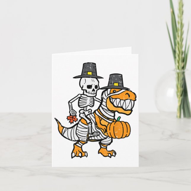 Carte Thanksgiving Skeleton Sur Trex Dino Fall Boys Enfa (Devant)