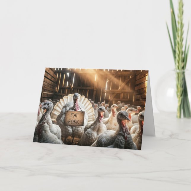 Carte Thanksgiving Turquie avec un signe amusant (Devant)