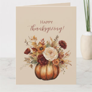 Carte Thanksgiving-Watercolor Citrouille et fleurs-