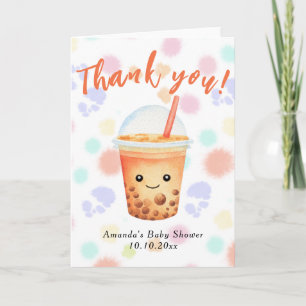Carte Thé aux bulles à l'aquarelle Baby Shower Merci