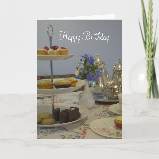 Carte thé d'anniversaire élégant et cupcake (Devant)