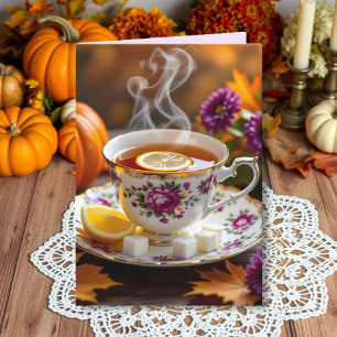 Carte Thé dans un Tea Vintage, maman, Citrouille Automne