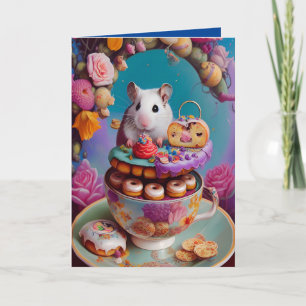 Carte Thé dansant de hamsters syriens blancs avec des do