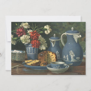 Carte Thé et café de l'après-midi vintage, gâteau, fleur